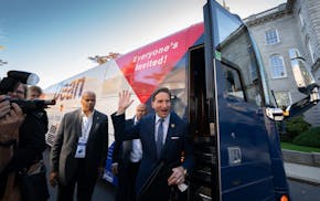 Dean Phillips stepped off of his campaign bus at the New Hampshite Statehouse where he filed a declaration of candidacy to run for the New Hampshire p