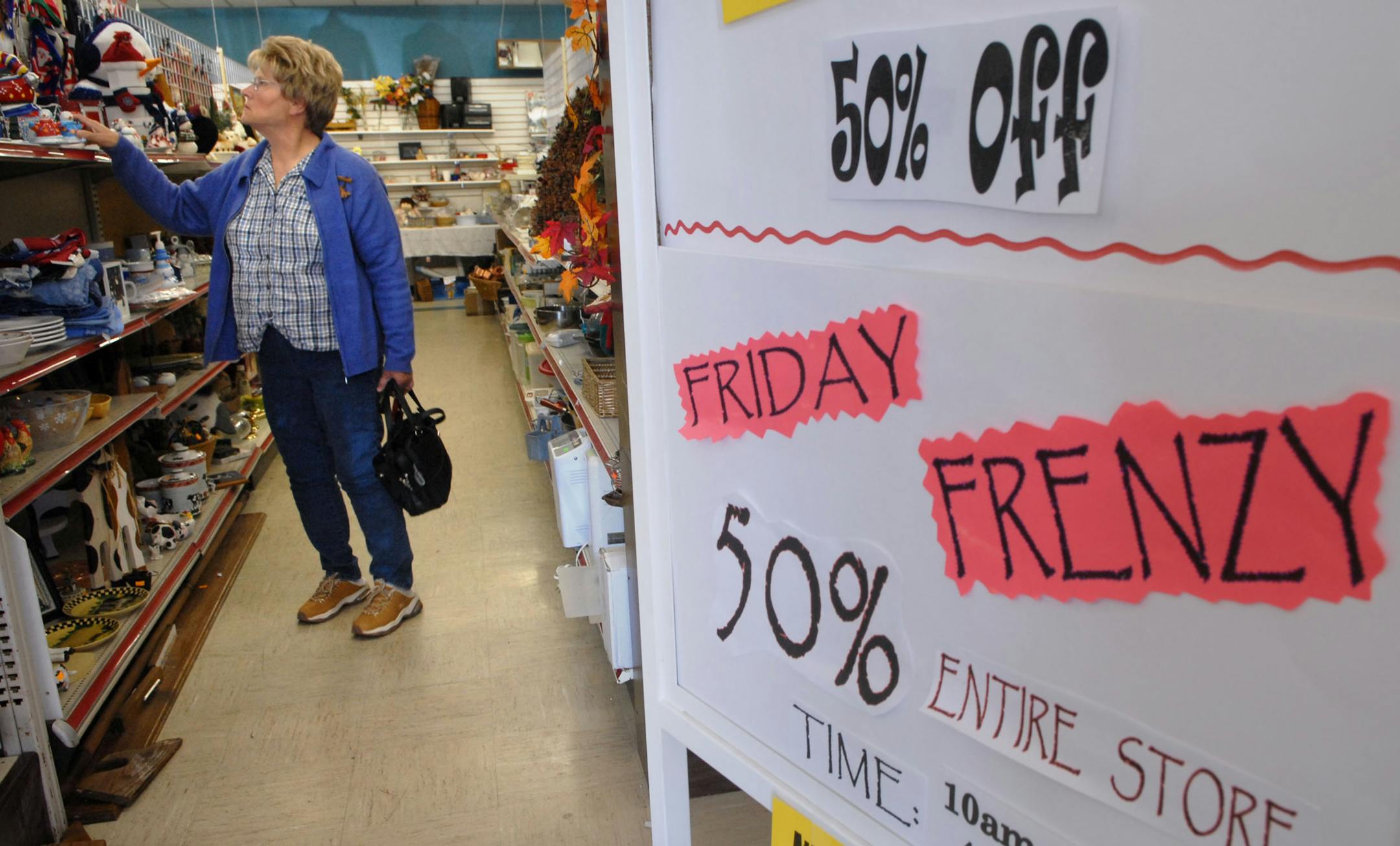 Charity-supporting thrift stores are seeing an uptick in business as folks are trying to stretch their dollars in the crummy economy. Friday's are especially busy because of the 50% off Friday Frenzy