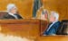 Judge Juan Merchan, left, castigates witness Robert Costello about his "decorum" in the courtroom in Manhattan criminal court, Monday, May 20, 2024, i