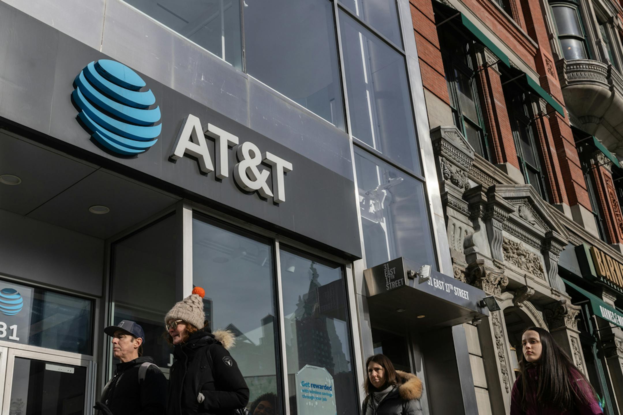 An AT&T store in New York, US, on Monday, Jan 22, 2024. Photographer: Jeenah Moon/Bloomberg