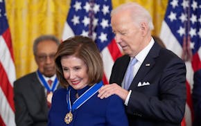 President Joe Biden awards the nation's highest civilian honor, the Presidential Medal of Freedom, to Rep. Nancy Pelosi, D-Calif., during a ceremony i