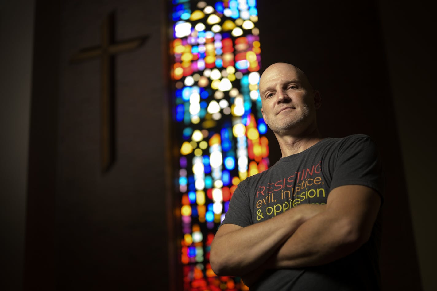 Pastor Paul Baudhuin was photographed in the sanctuary of Aldersgate United Methodist Church in St. Louis Park Friday.