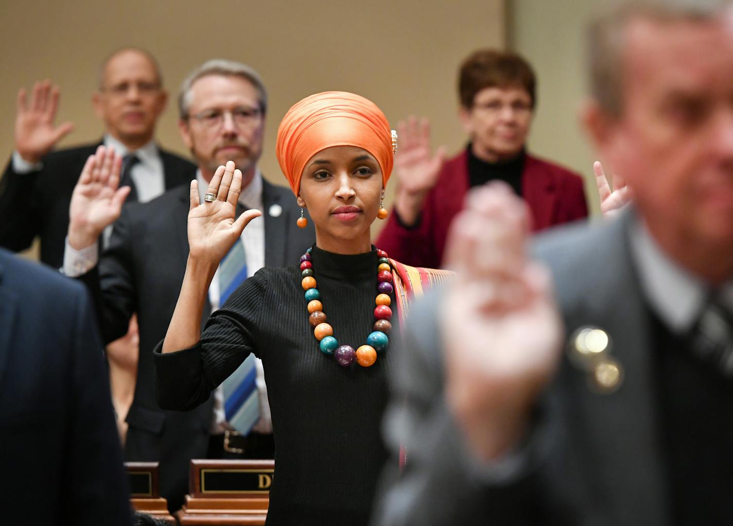 Ilhan Omar, the First Somali-American US Legislator was sworn in at the Minnesota State Capitol for the first day of the legislative session. ] GLEN STUBBE * gstubbe@startribune.com Tuesday, January 3, 2017 The 2017 Minnesota legislative session officially gets underway at 12 noon, when the House and Senate gavel in to swear in new members and other ceremonial duties.