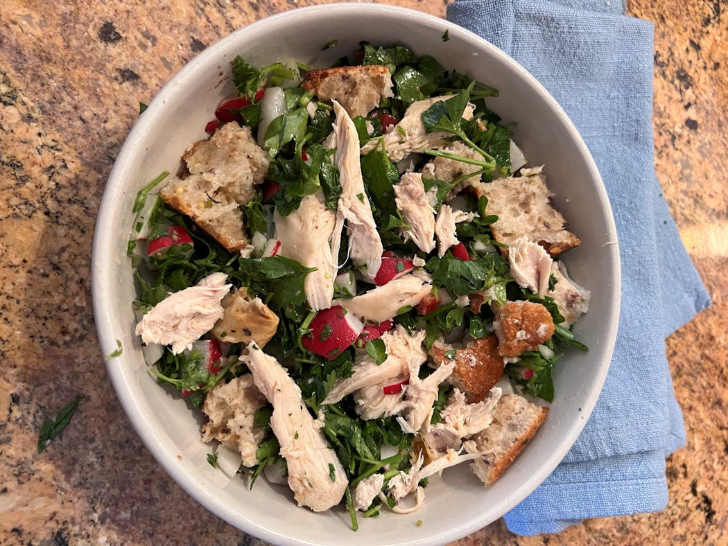 Used leftover roast chicken for this hearty salad. 