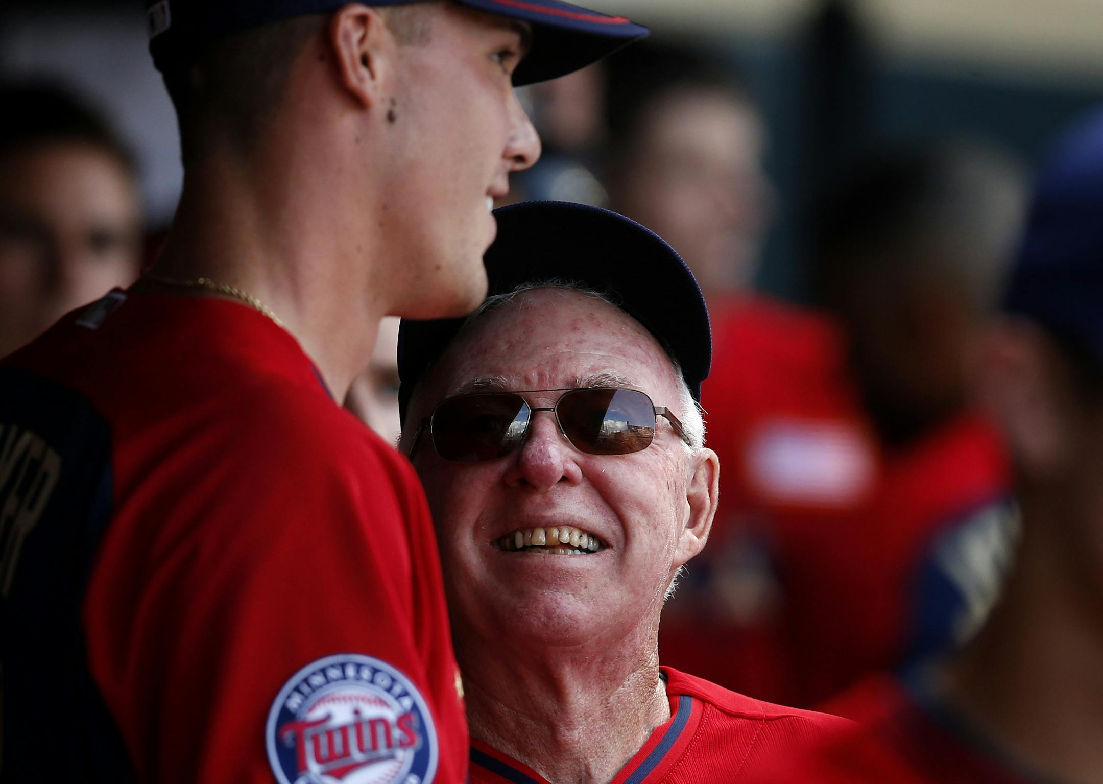 Minnesota Twins prospect pitcher Alex Meyer (17) spoke with Tom Kelly after pitching a scoreless the fourth inning. ] CARLOS GONZALEZ cgonzalez@startribune.com - July 13, 2014 , Minneapolis, Minn., Target Field, Legends & Celebrity Softball & All-Star Futures Games