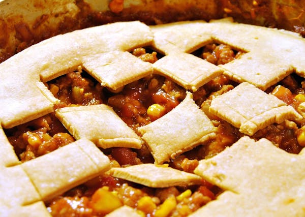 Sloppy Joe pie, this flaky, one-skillet savory pie isn't really a pie at all, in that it just has a top crust. (Gretchen McKay/Pittsburgh Post-Gazette