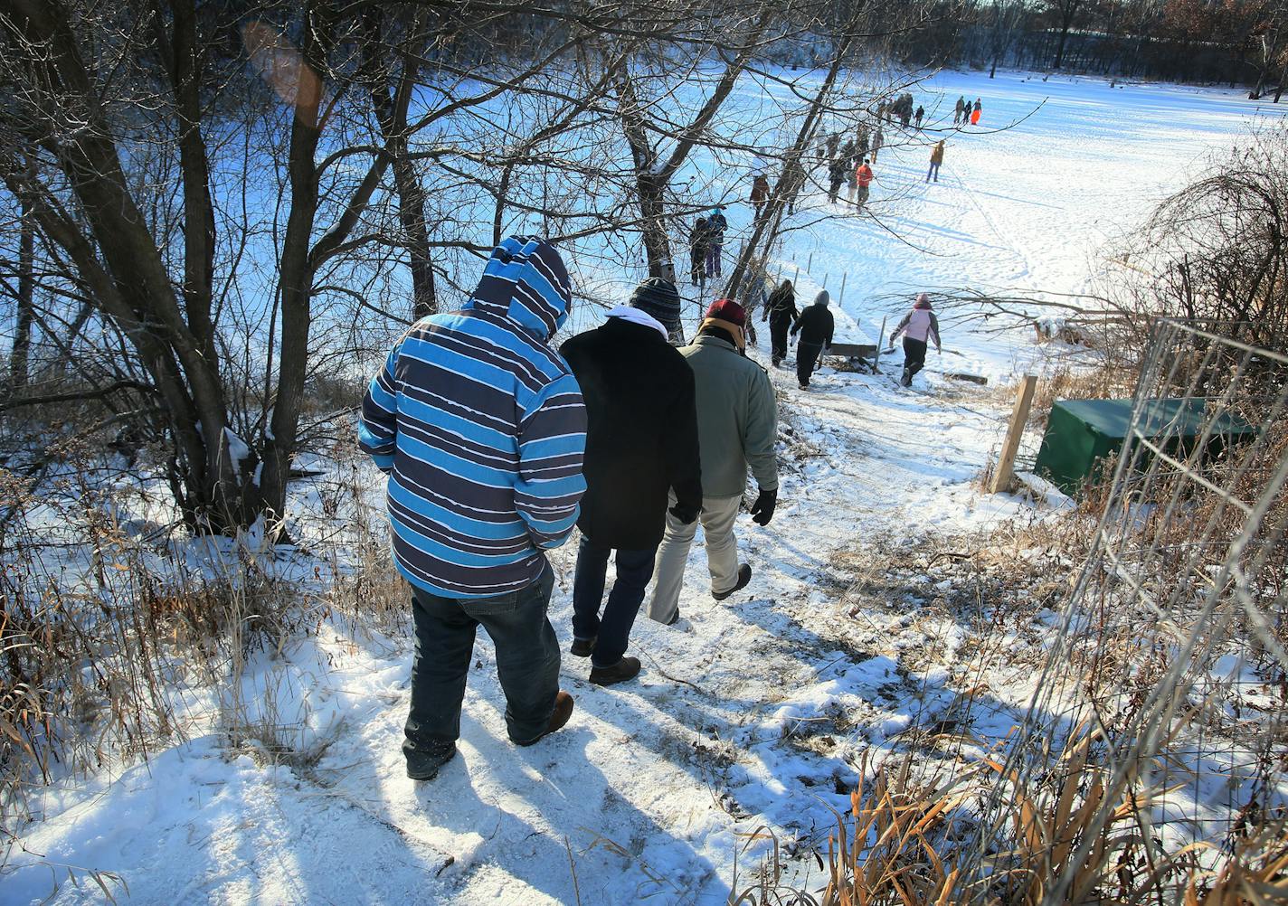 Students in a winter survival skills unit head for a frozen pond in the frigid cold to navigate a nearby woods with a compass at the School of Environmental Studies in Apple Valley Thursday, Feb. 5, 2015, in Apple Valley, MN.](DAVID JOLES/STARTRIBUNE)djoles@startribune.com The School of Environmental Studies in Apple Valley, otherwise known as the "zoo school," is having its 20 year anniversary this year.