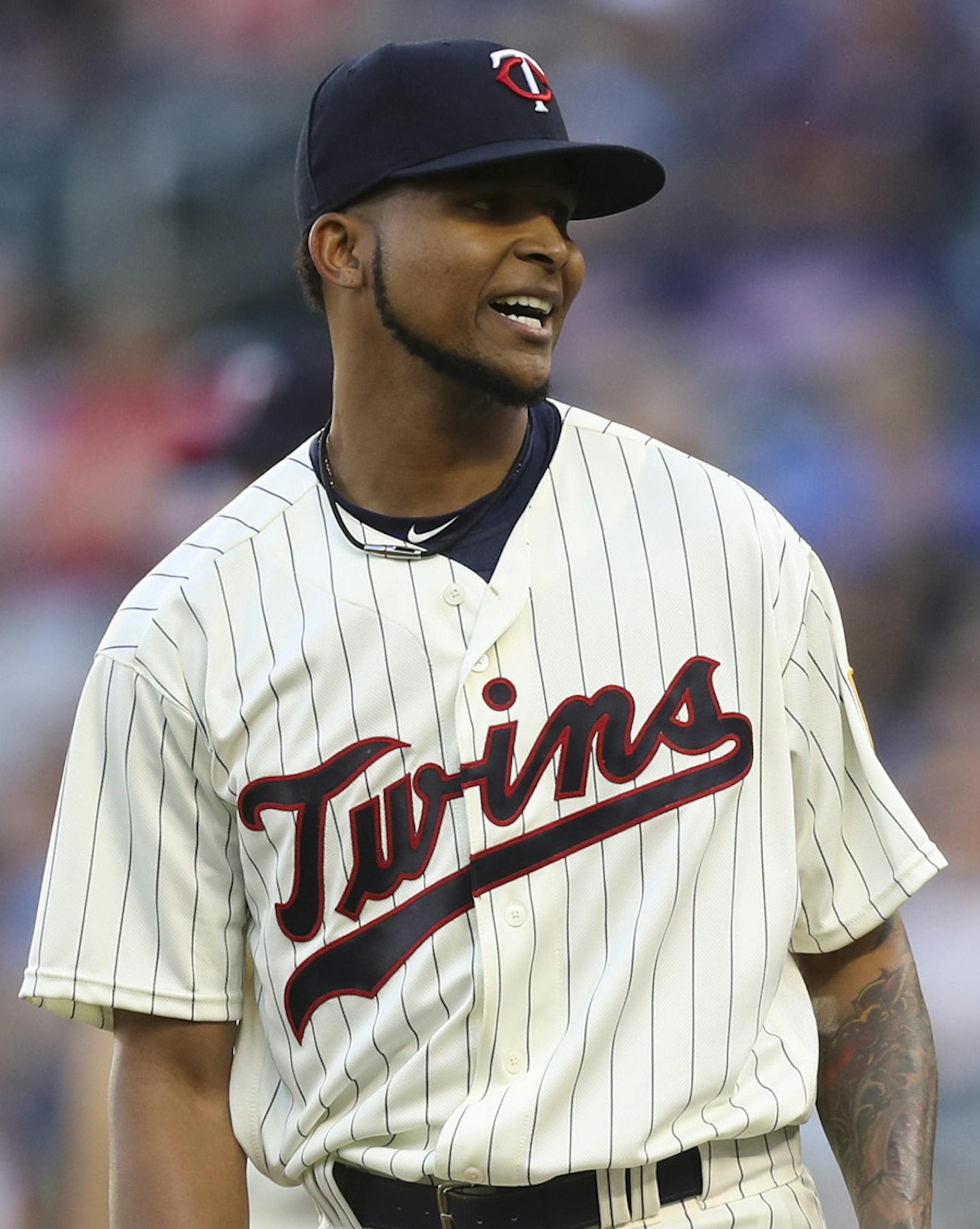 Minnesota Twins starting pitcher Ervin Santana after Seattle Mariners right fielder Mitch Haniger, rear, hit a two run homer off him in the first inning. ] JEFF WHEELER ï jeff.wheeler@startribune.com The Minnesota Twins met the Seattle Mariners again Wednesday night, June 14, 2017 at Target Field in Minneapolis.