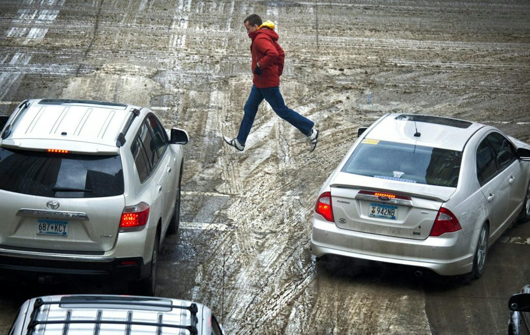 A patch of sloppy ice had wheels spinning in downtown Minneapolis on Tuesday.
