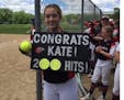 Minnehaha Academy's Kate Pryor after reaching 200 career base hits.