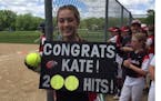 Minnehaha Academy's Kate Pryor after reaching 200 career base hits.