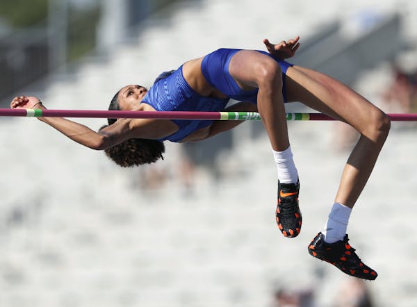 Vashti Cunningham clears the bar during the women's high jump at the U.S. Championships athletics meet, Saturday, July 27, 2019, in Des Moines, Iowa. 