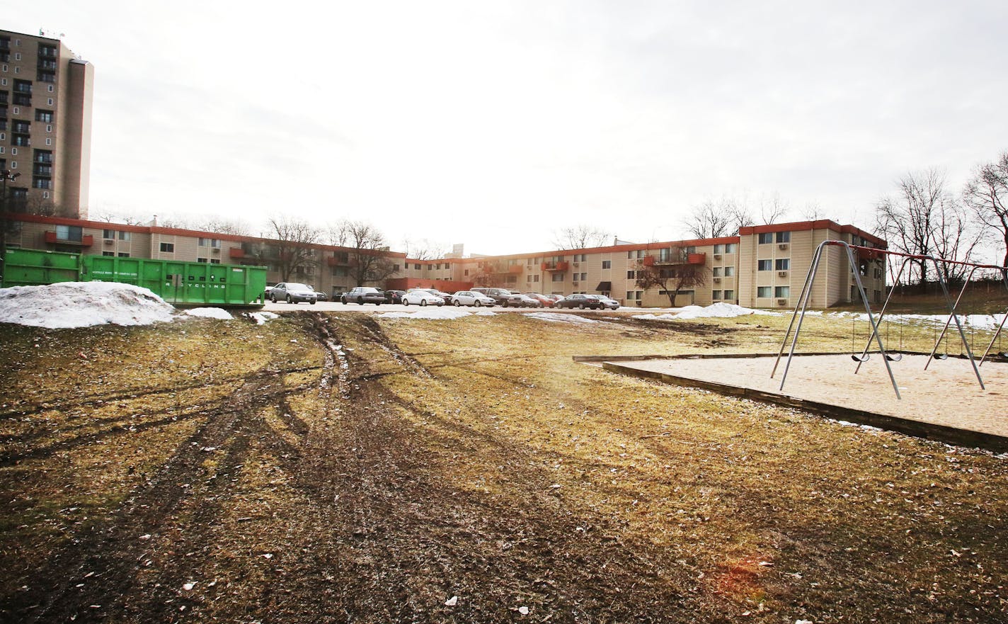 The green space that will become a 113-unit affordable housing complex at Wilson Ridge Apartments Tuesday, March 1, 2016, in St Paul, MN.](DAVID JOLES/STARTRIBUNE)djoles@startribune.com Wilson Ridge Apartments in St. Paul has new owners who plan to add 113-unit affordable housing complex on a playground/green space area.