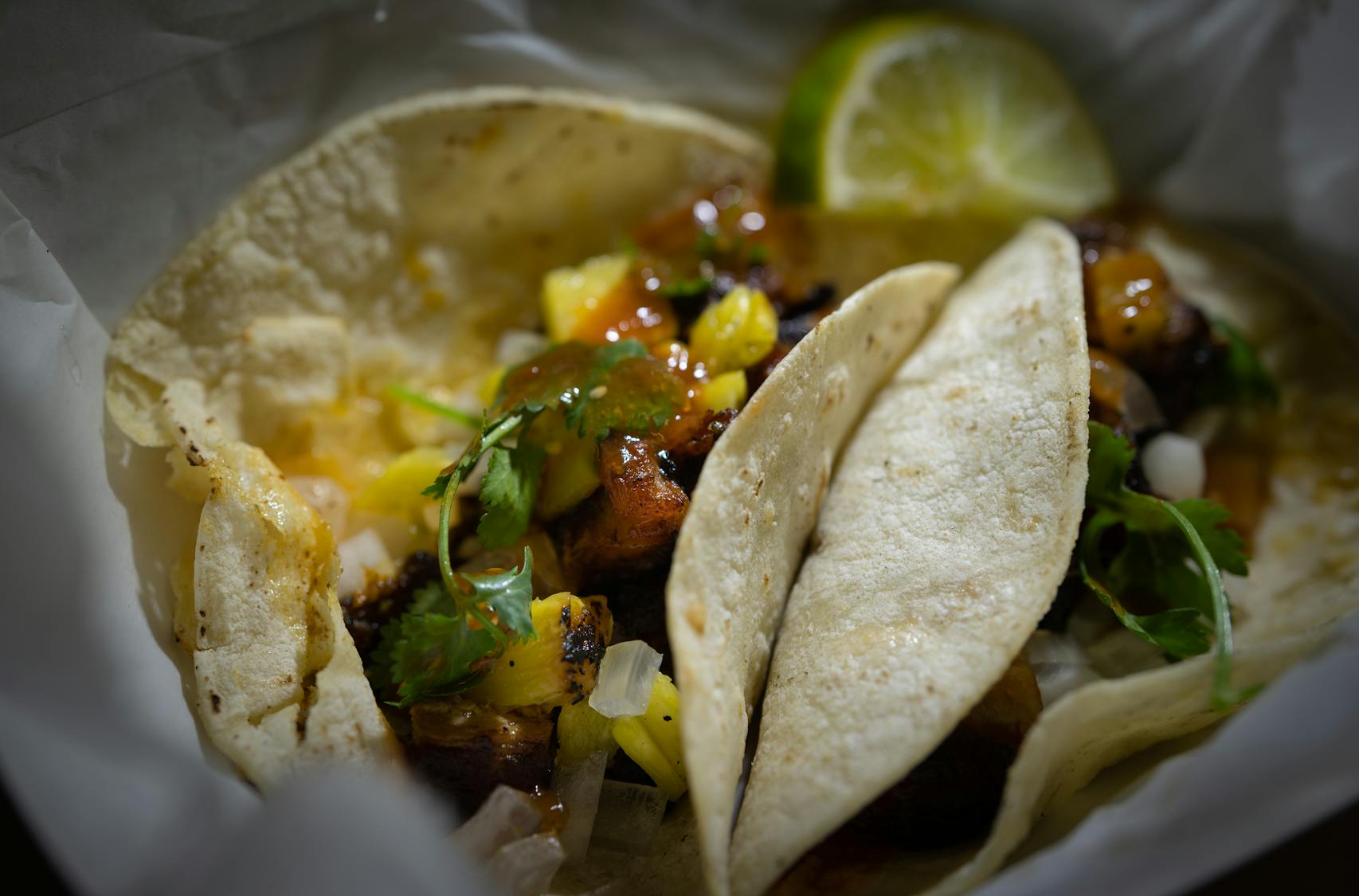 Chipotle Glazed Pork Belly Tacos al Pastor from Tajas Express. New foods at the Minnesota State Fair photographed on Thursday, Aug. 25, 2022 in Falcon Heights, Minn. ] RENEE JONES SCHNEIDER • renee.jones@startribune.com