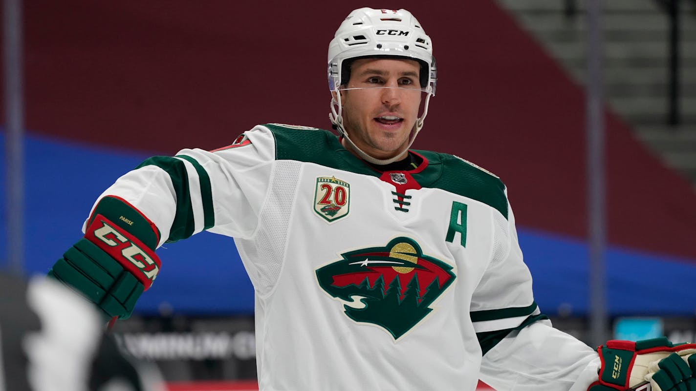 Minnesota Wild left wing Zach Parise (11) in the second period of an NHL hockey game Tuesday, Feb. 2, 2021, in Denver. (AP Photo/David Zalubowski)