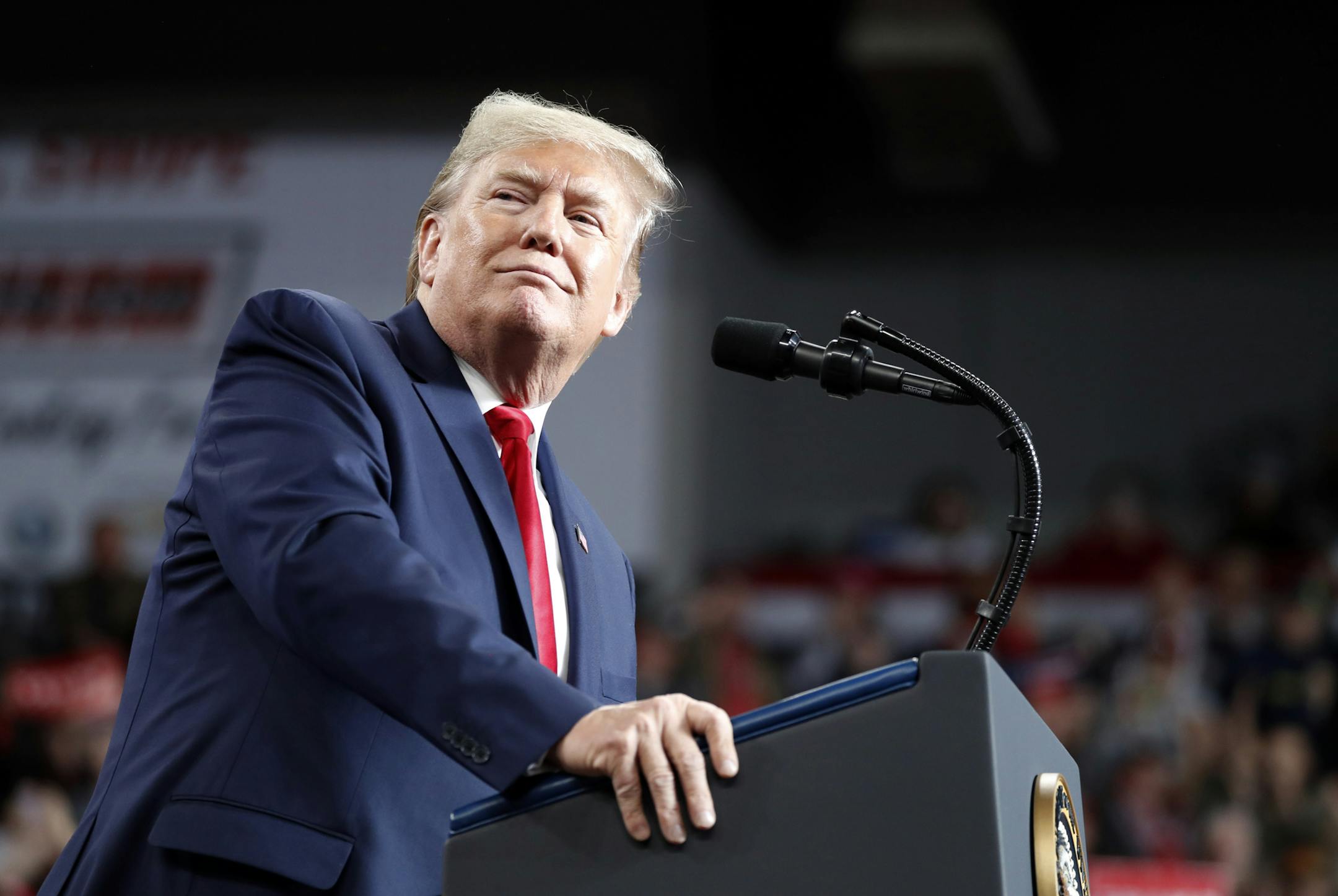 President Donald Trump speaks at a campaign rally, Thursday, Jan. 9, 2020, in Toledo, Ohio. (AP Photo/ Jacquelyn Martin)