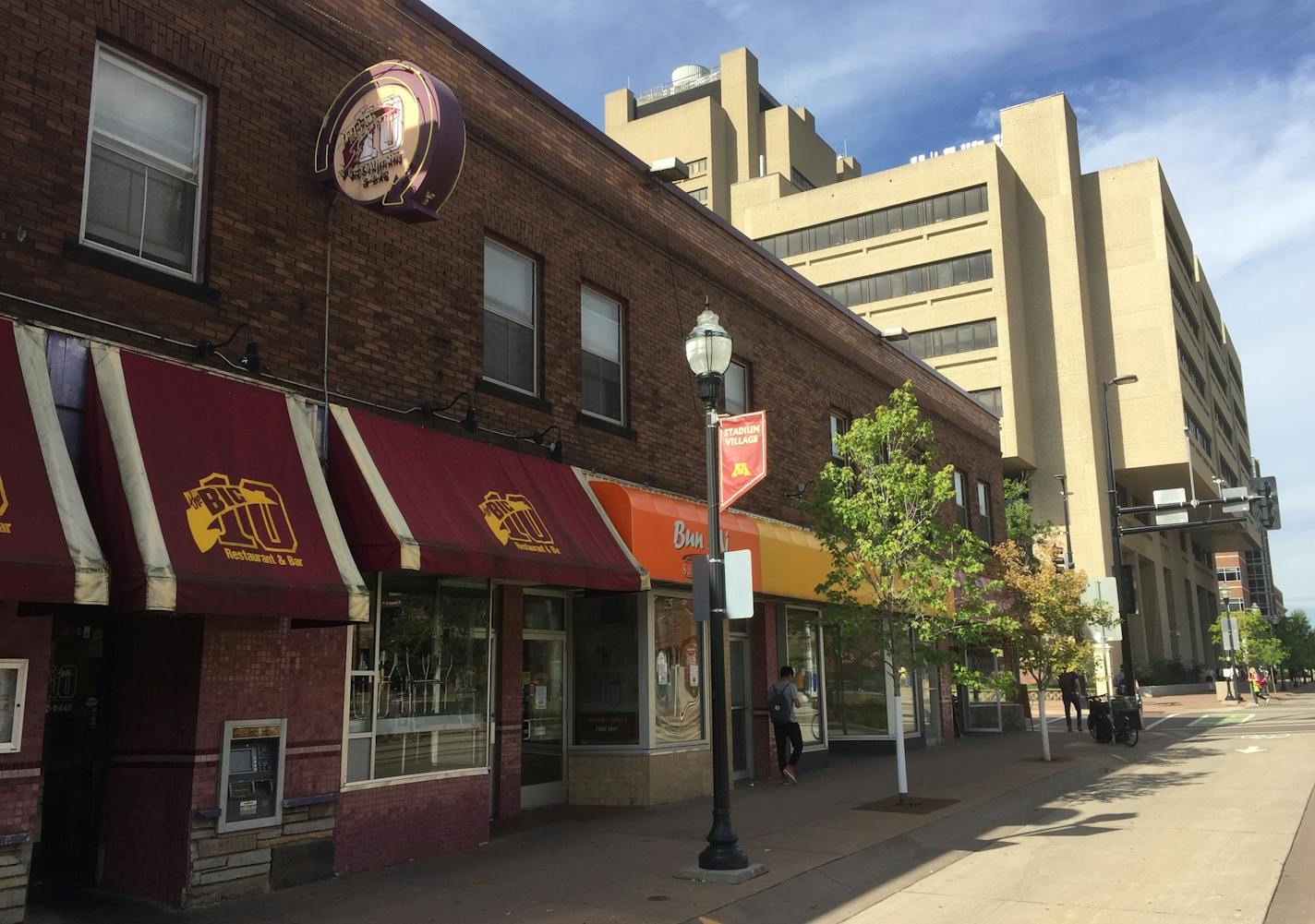 The corner of Washington Avenue SE and Harvard Street, where business will soon close to make way for a high-rise apartment building. Espresso Expose is the former site of Brown's Drug, where Hubert Humphrey worked as a pharmacist.