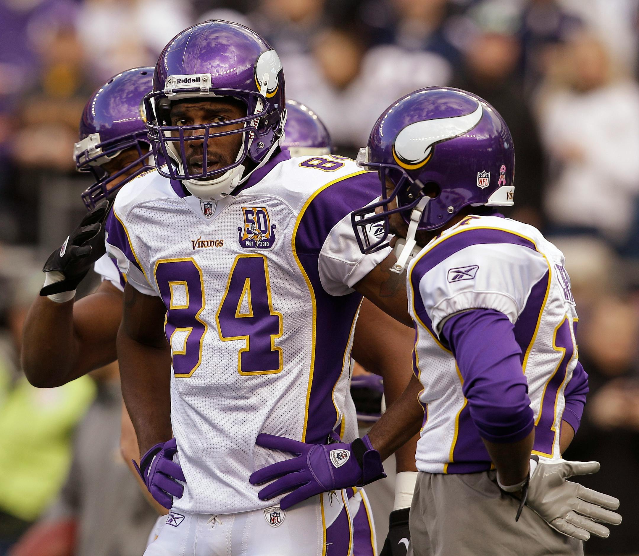 Vikings receiver Randy Moss took part in pregame warmups before the Oct. 31, 2010, game at New England. It would be the last game he played for the Vikings.