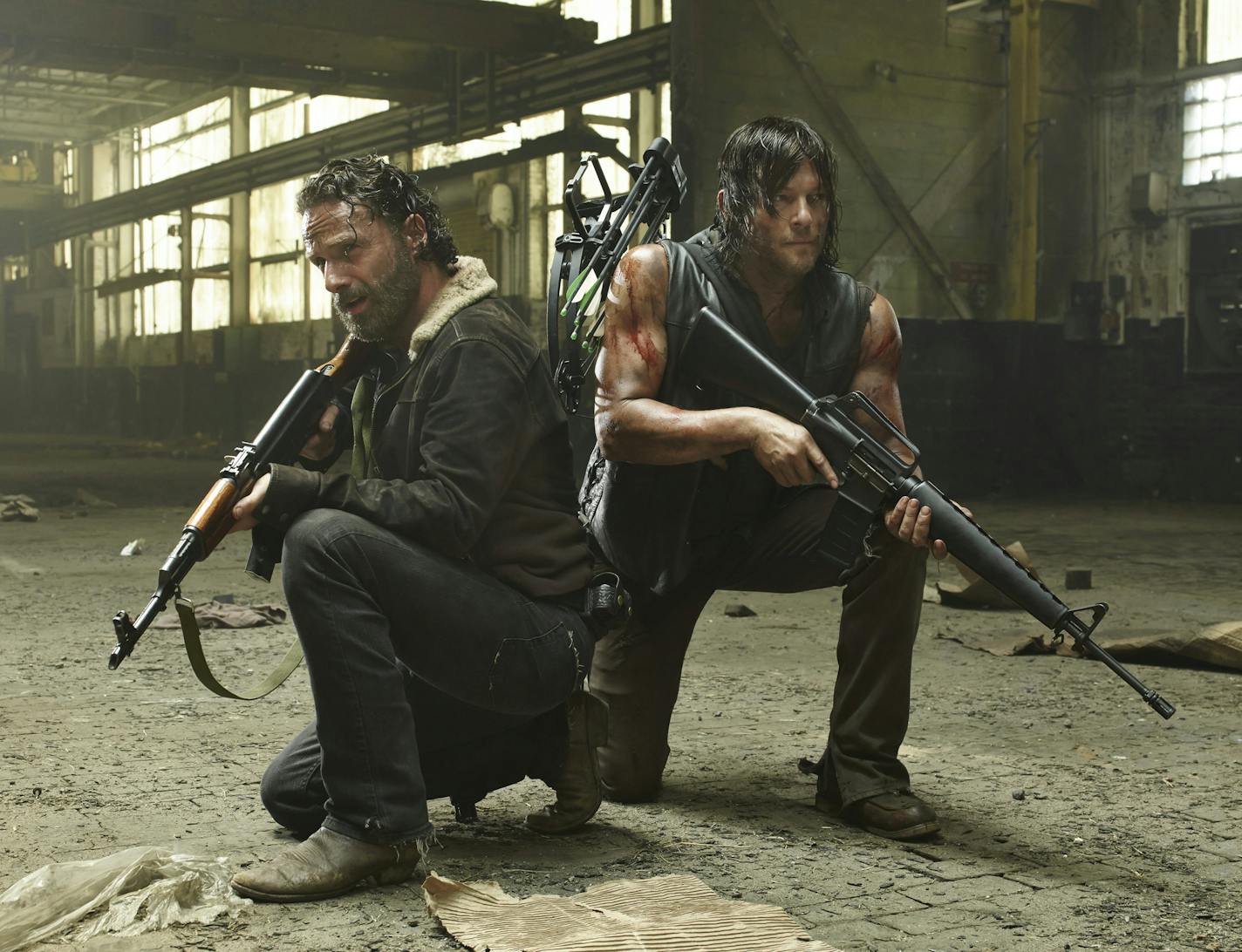 Andrew Lincoln as Rick Grimes and Norman Reedus as Daryl Dixon in "The Walking Dead."