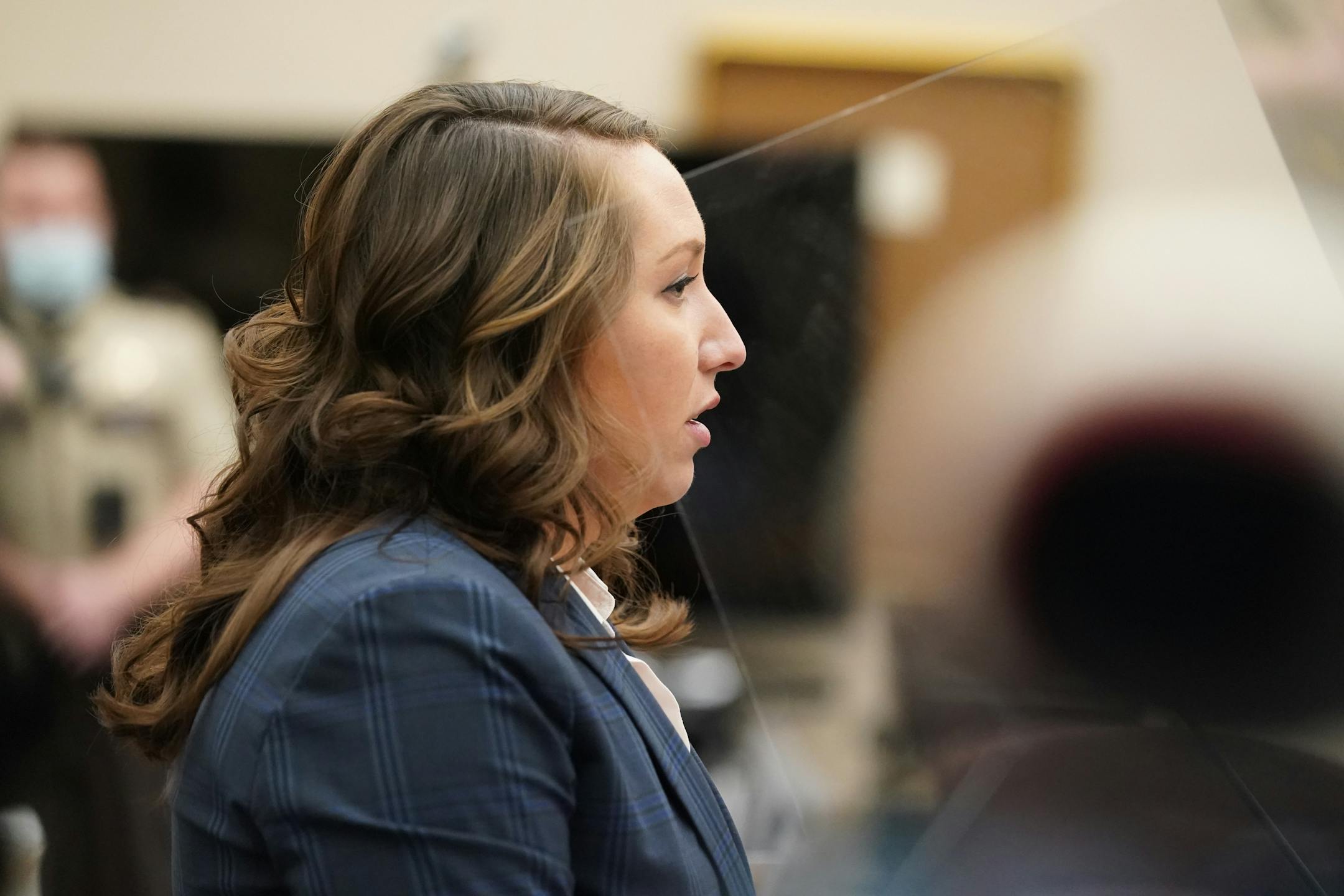 Prosecutor Paige Starkey. Former Hennepin County probation officer, Elsa Segura, is sentenced, Tuesday, Nov. 9, 2021, in Hennepin County Court, Minneapolis, Minn., for luring Realtor, Monique Baugh, to a fake home showing where she was kidnapped and murdered.