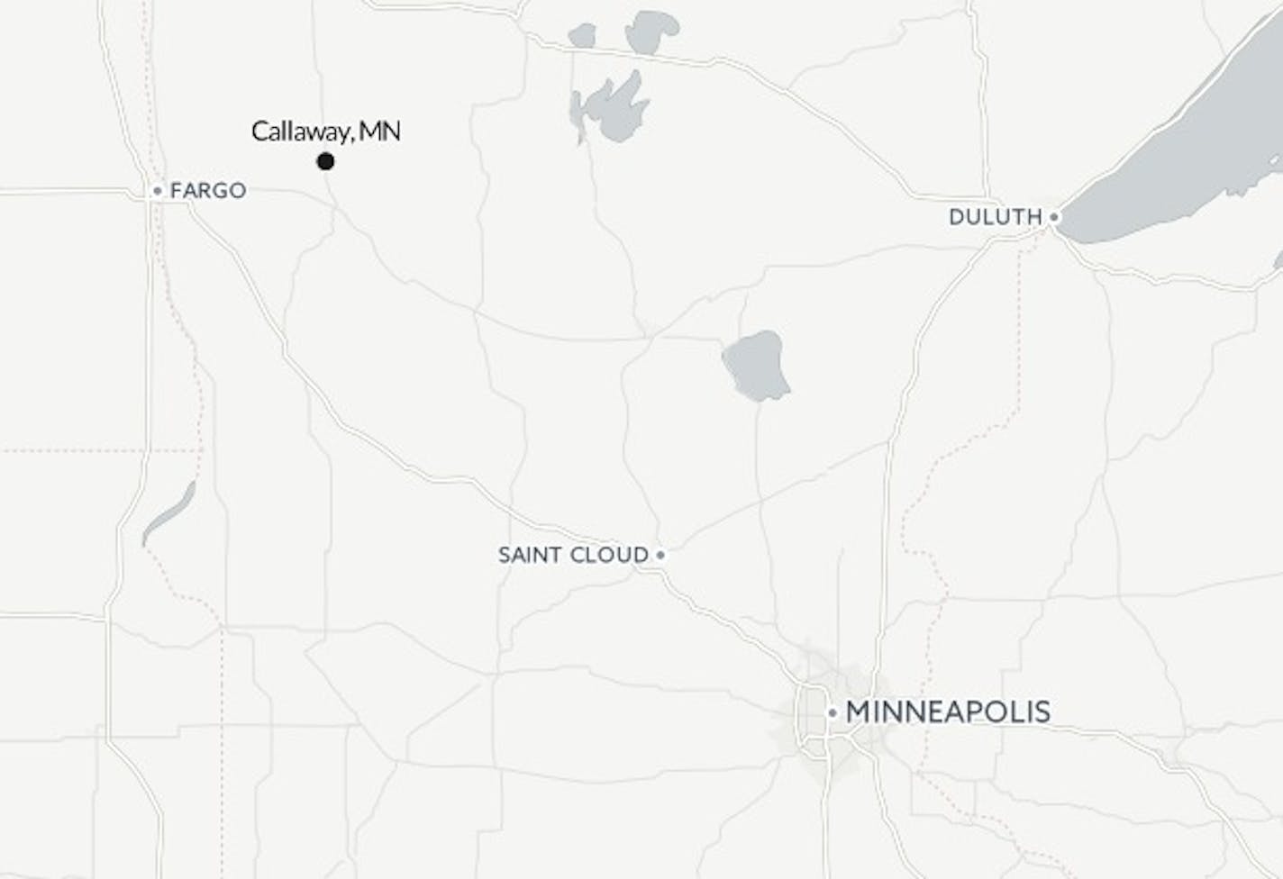 Callaway, Minn., is about 220 miles from the Twin Cities and 50 miles east of Fargo, N.D.