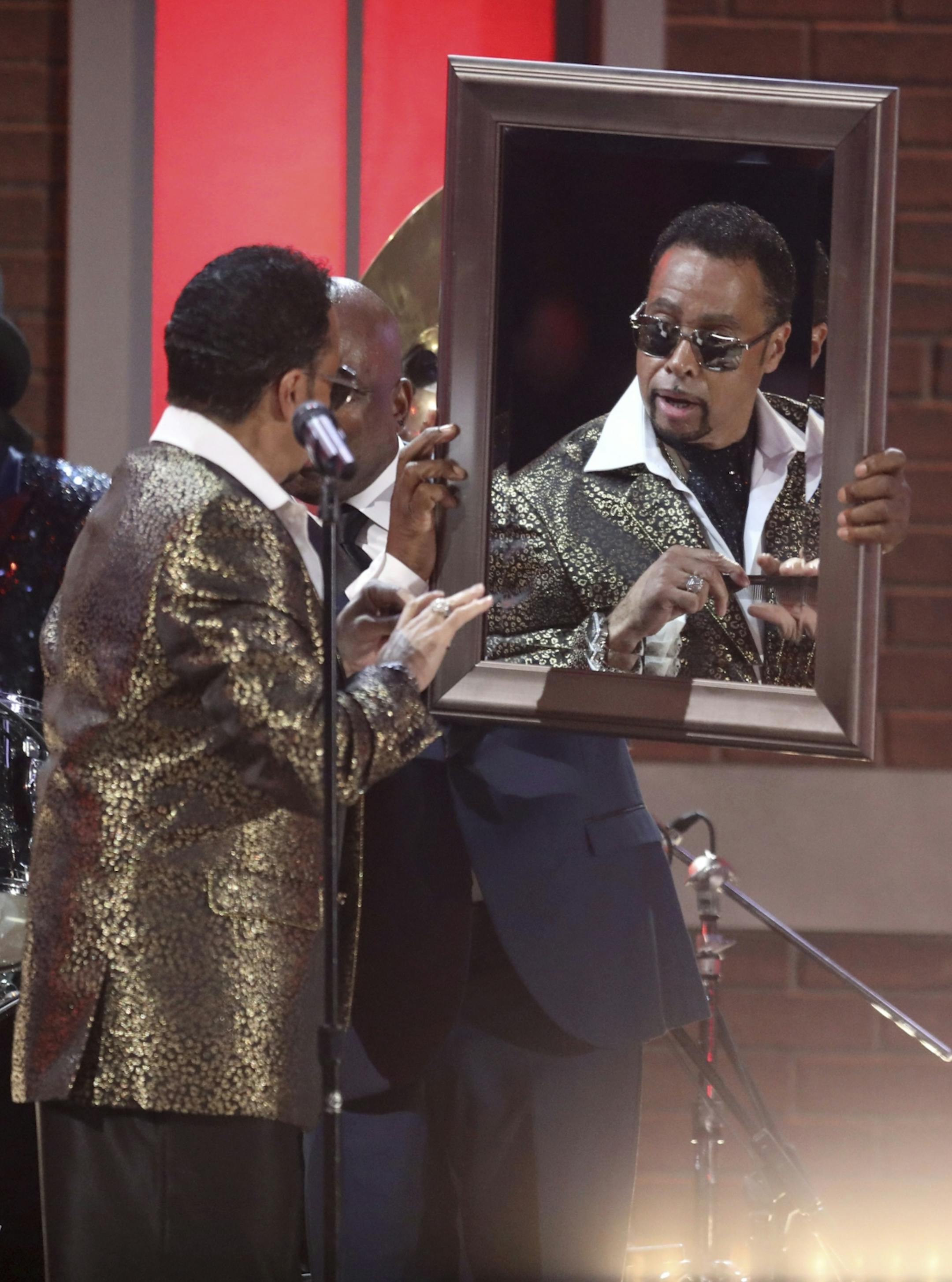 Morris Day of The Time performs a tribute to Prince at the 59th annual Grammy Awards.