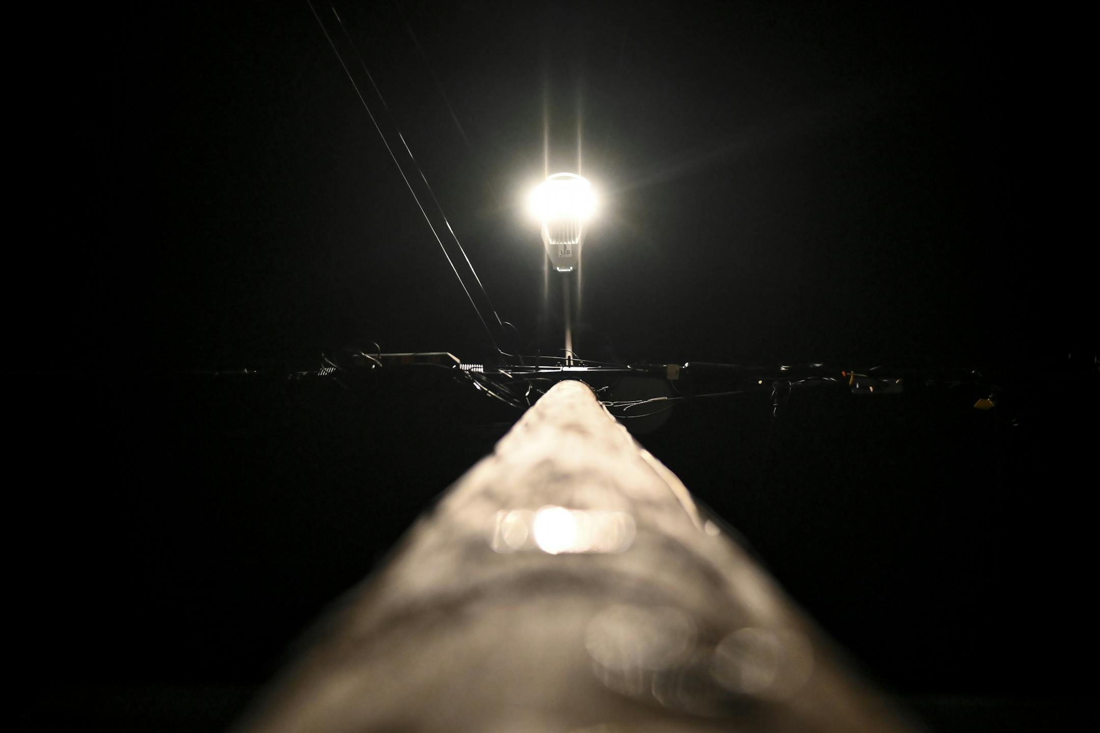 One of the new LED streetlights in the alley behind Scott Barkman's home in south Minneapolis.
