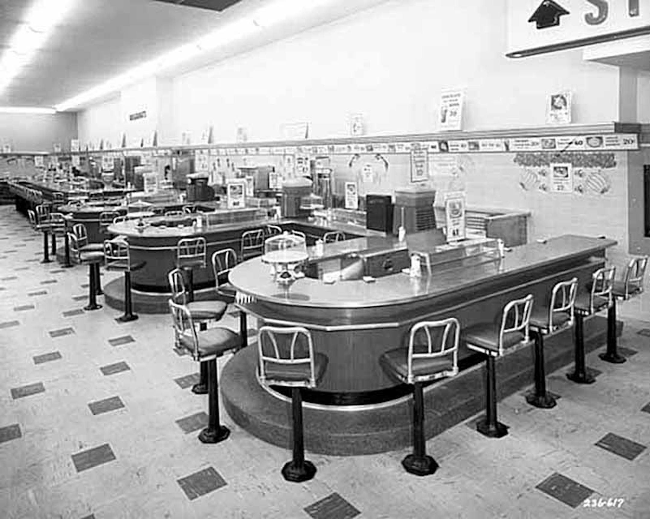 F.W. Woolworth in St. Paul, 1956. The national five-and-dime chain opened a new store in downtown St. Paul in the 1950s, and like most Woolworth's, it included a lunch counter. The store closed in 1994, but the Minnesota Street building still stands, empty.