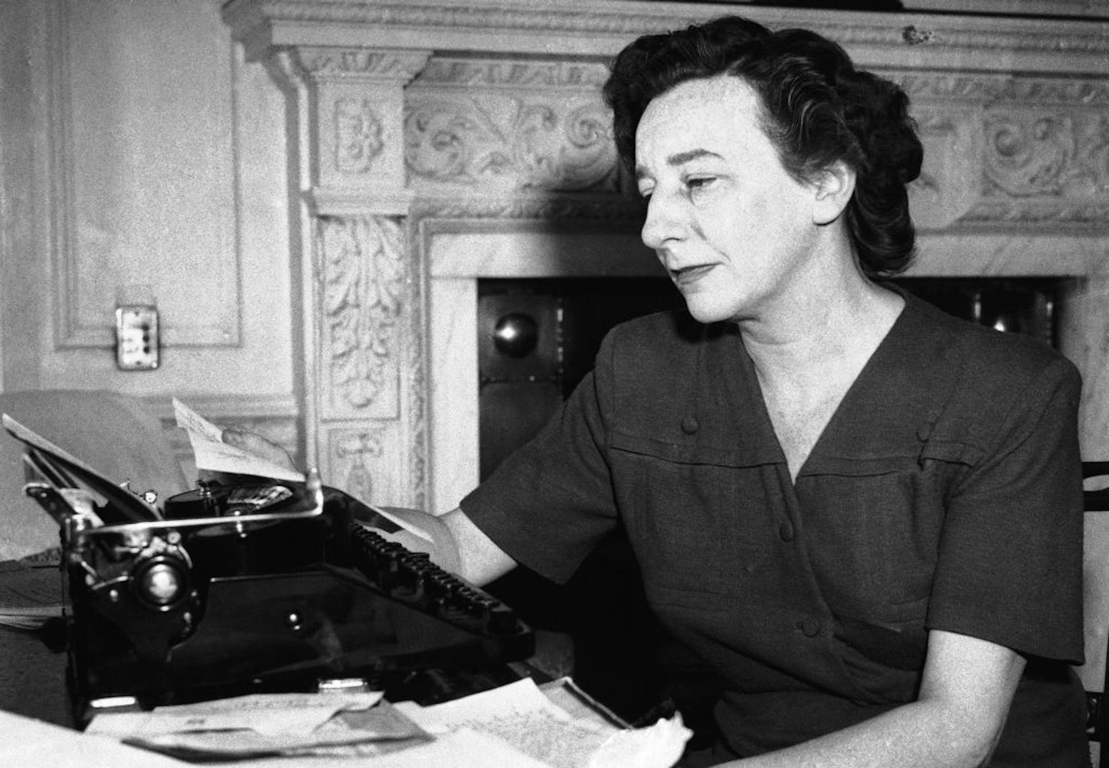 Lillian Hellman, at work in her hotel room on Feb. 8, 1945 in London.