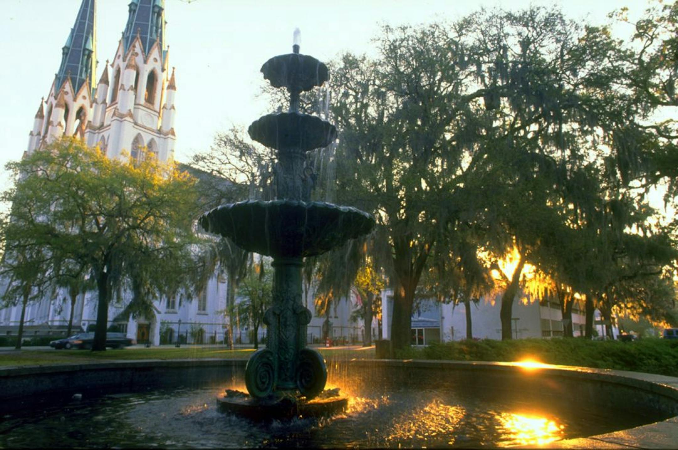 The Cathedral of St. John the Baptist is a focal point of Lafayette Square, one of Savannah's 21 squares.