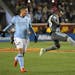 Minnesota United midfielder Carlos Darwin Quintero (25) went airborne while attempting a shot on goal in the second half Saturday against New York Cit