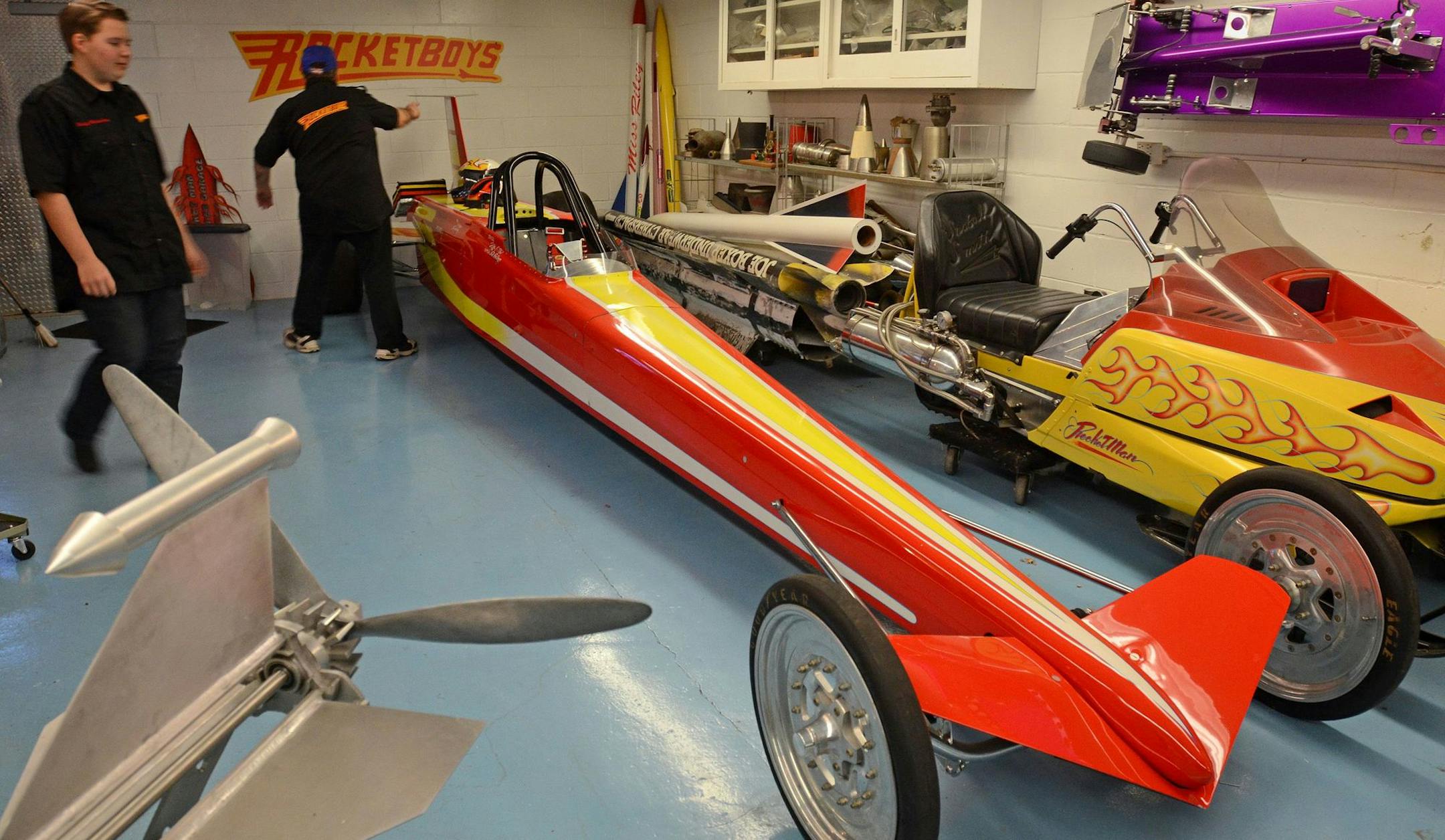 Buddy Michaelson and his dad, Ky Michaelson, aka Rocketman, with the car that broke the record for acceleration in 1977, reaching more than 400 mph in 3.22 seconds.