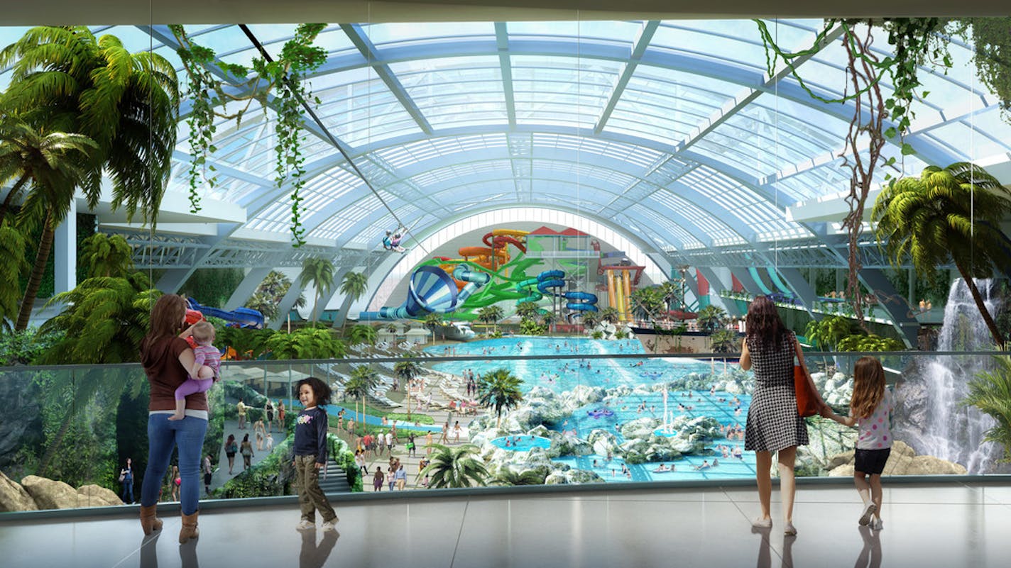 A rendering of the proposed Mall of America water park, which would be on the north side of the mall. The complicated deal to finance the $250 million project has little precedent in the state