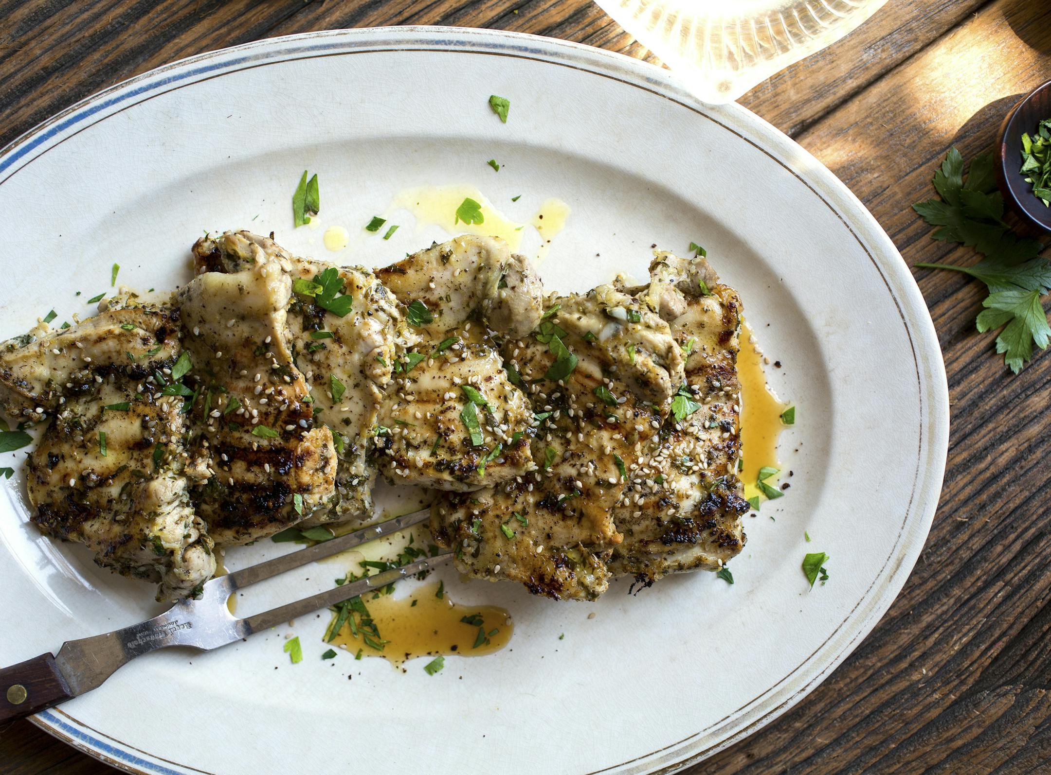 Middle Eastern herb and garlic chicken.