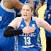 Minnesota Lynx guard Lindsay Whalen (13) pounded her chest in celebration after drawing a shooting foul in the first quarter against the Los Angeles S