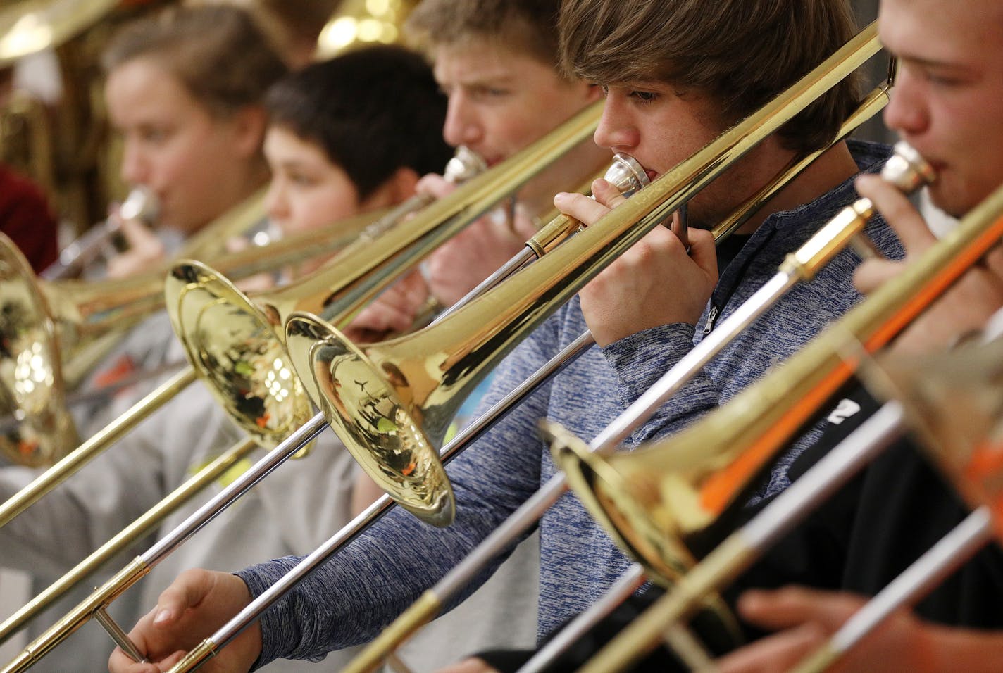 Band students practice at the end of the school day. ] ANTHONY SOUFFLE &#x2022; anthony.souffle@startribune.com Students attend class Thursday, Jan. 19, 2017 at Cleveland Public School in Cleveland, Minn. The school board is asking voters for $18 million to renovate its schools. Less than a year ago 70 percent of voters in Cleveland rejected a school bond issue. This is a growing trend across the state. Farmland bears an outsized tax burden, in some districts accounting for more than 90 percent