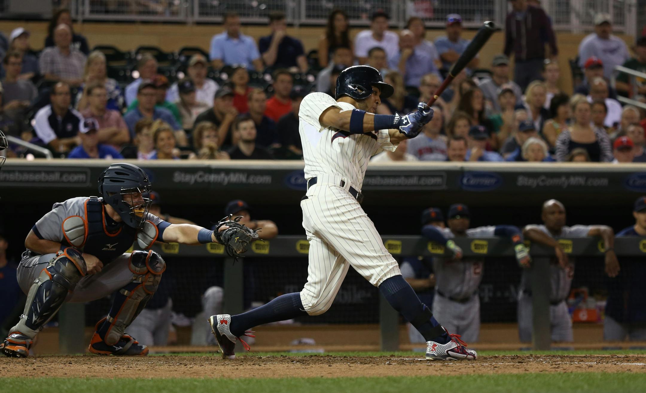 Eddie Rosario hit a single scoring the go-ahead run in the seventh inning Wednesday night.