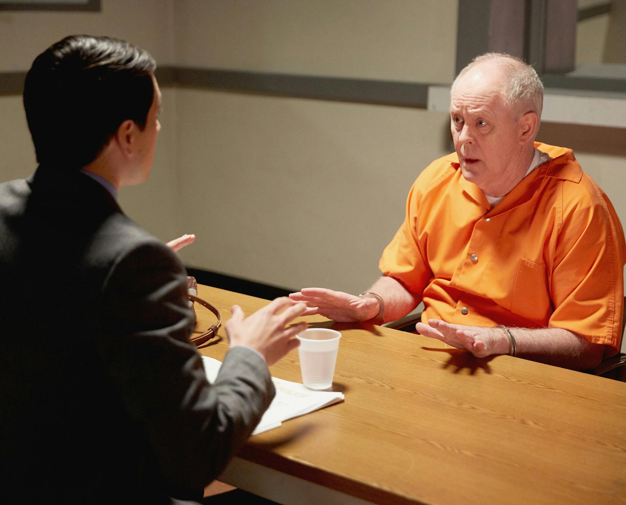TRIAL & ERROR -- Pilot -- Pictured: (l-r) Nicholas D'Agosto as Josh, John Lithgow as Larry -- (Photo by: Tyler Golden/NBC) ORG XMIT: Season:Pilot
