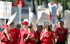 Thousands of nurses walked around Abbott Northwestern on the first day of a strike in June.