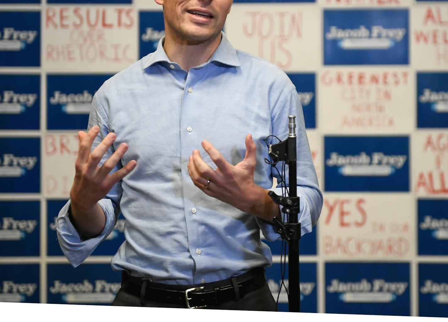 Minneapolis mayor elect Jacob Frey spoke to the media at his headquarters after it was announced that he won Tuesday night's mayoral election. ] AARON LAVINSKY &#xef; aaron.lavinsky@startribune.com Minneapolis mayor elect Jacob Frey spoke to the media at his headquarters on Wednesday, Nov, 8, 2017 in MInneapolis, Minn.