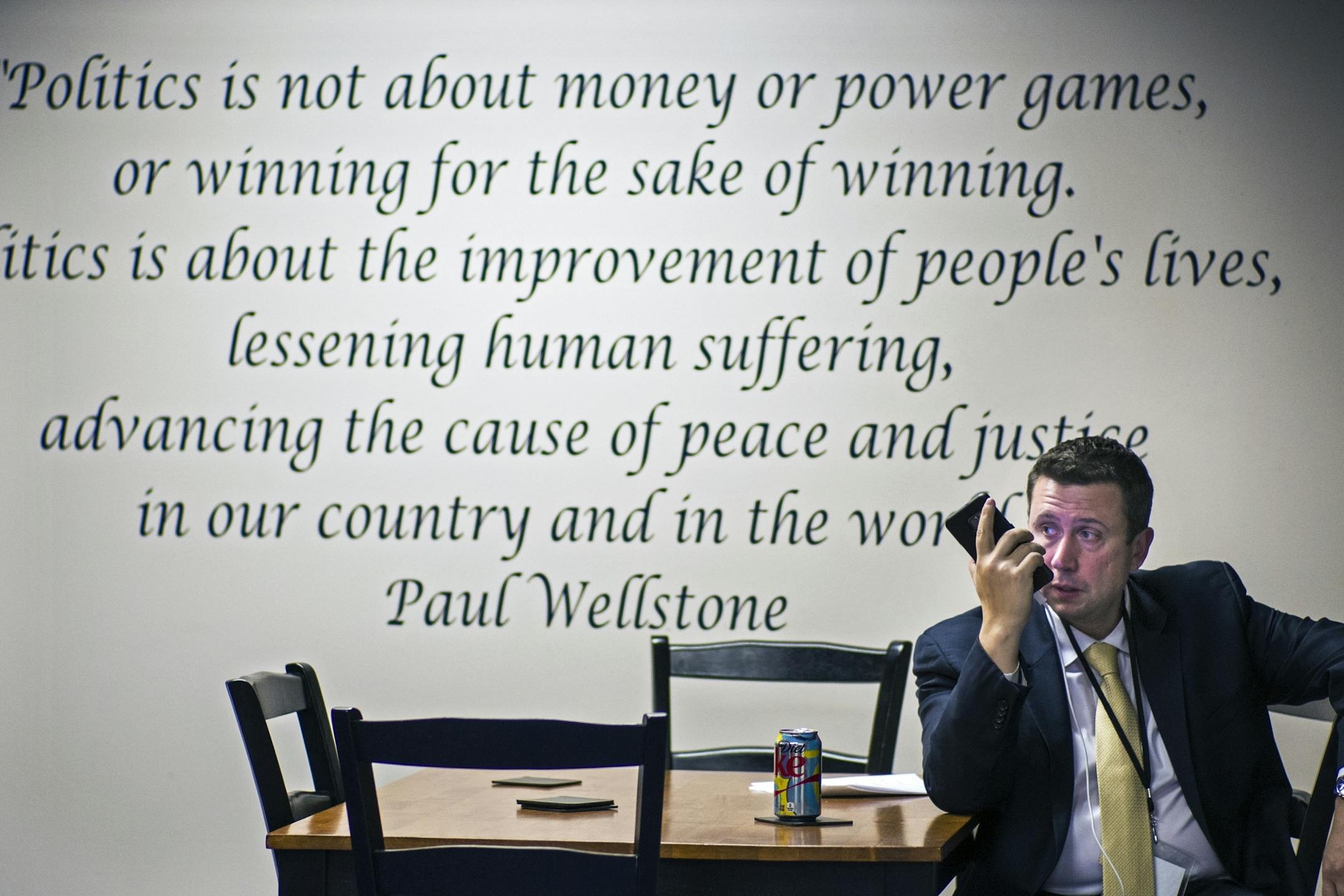 At the DFL Headquarters in St. Paul, MN, Minnesota DFL Party chairman Ken Martin kept on top of the evolving election actions across the country and in Minnesota.