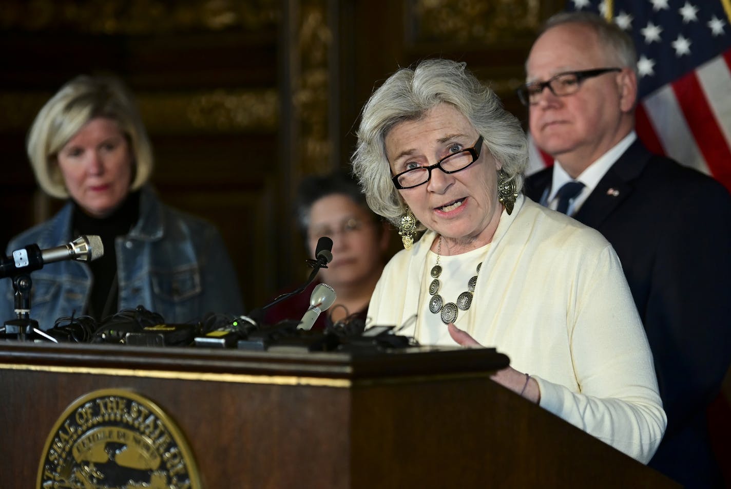 Minnesota Dept. of Health Commissioner Jan Malcolm addressed the media about the state's first confirmed case of Coronavirus Friday. ] Aaron Lavinsky &#x2022; aaron.lavinsky@startribune.com Gov. Tim Walz addressed the media after the state's first case of Coronavirus was confirmed on Friday, March 6, 2020 at the Minnesota State Capitol in St. Paul, Minn.