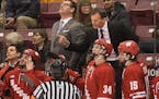 Wisconsin Badgers head coach Tony Granato argued a no-call with an official in the first period against the Minnesota Golden Gophers. ] AARON LAVINSKY