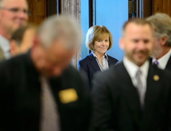 Lt. Gov. Tina Smith waited in the back of the room until she was introduced at the 2015 Minnesota Association of County Veterans Services Officers Fal