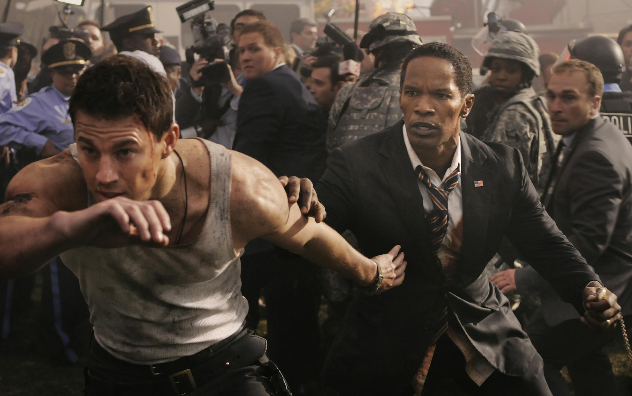 Channing Tatum, left, and Jamie Foxx star in Columbia Pictures' "White House Down." ORG XMIT: MIN1306211605499478