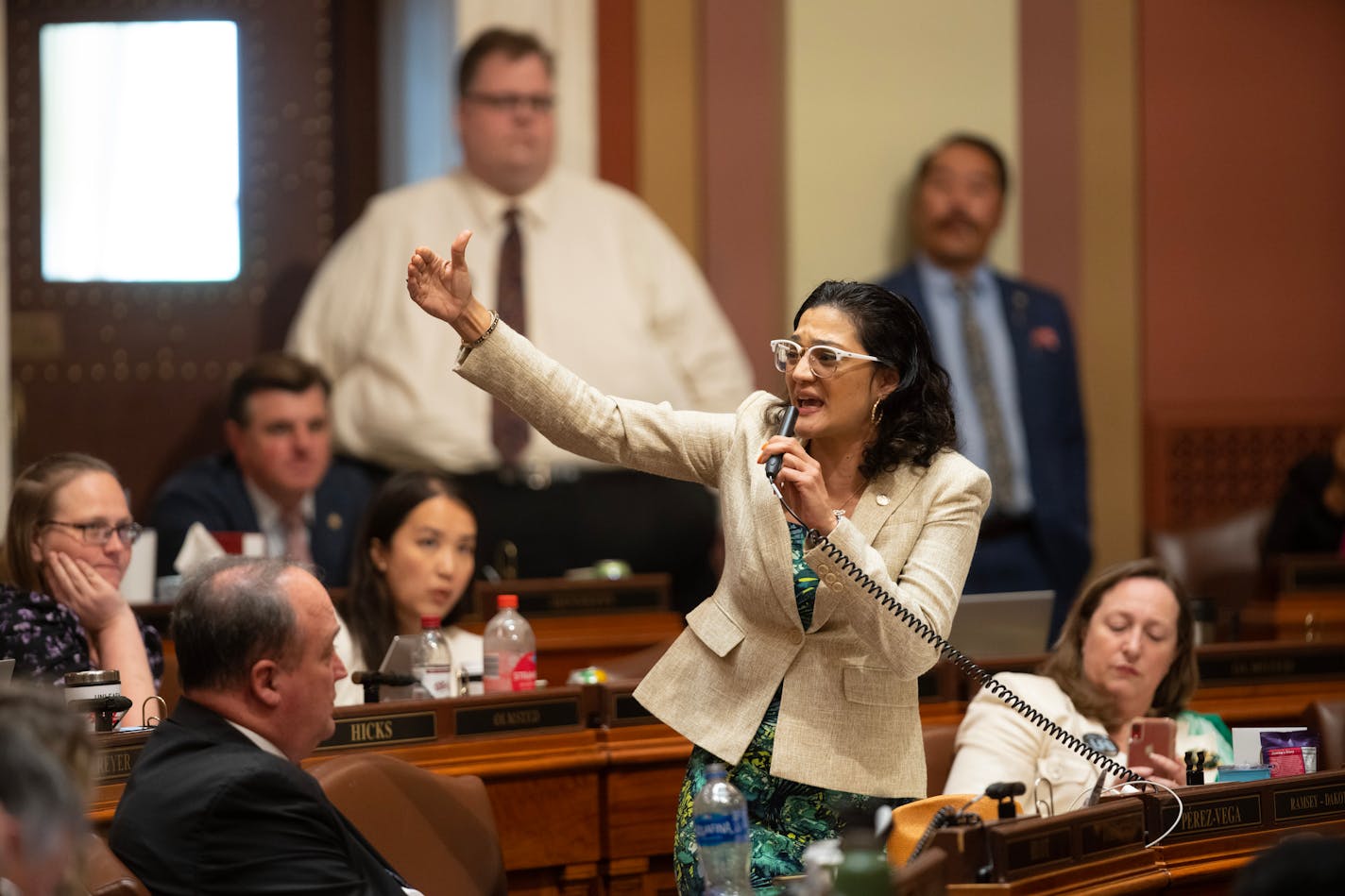 María Isa Pérez-Vega, DFL, 65B, St. Paul spoke in support of the Health and Human Services finance bill on the floor of the house Monday evening. The Minnesota Legislature scrambled to complete their work before their midnight deadline for adjourning Monday, May 22, 2023 at the State Capitol in St. Paul.