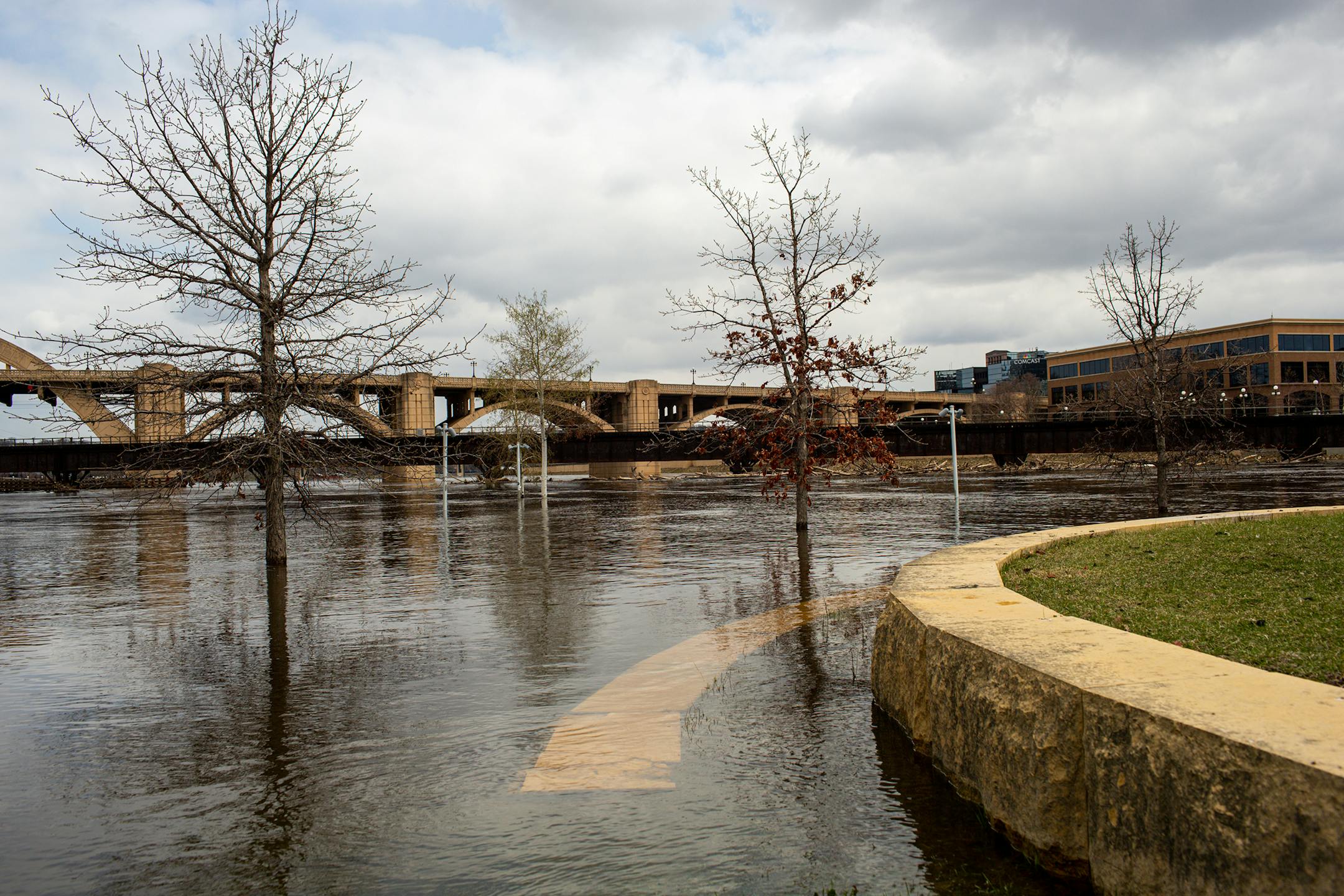 Raspberry Island sits partially submerged Sunday, April 23, 2023, during a period of high spring flooding in St. Paul.