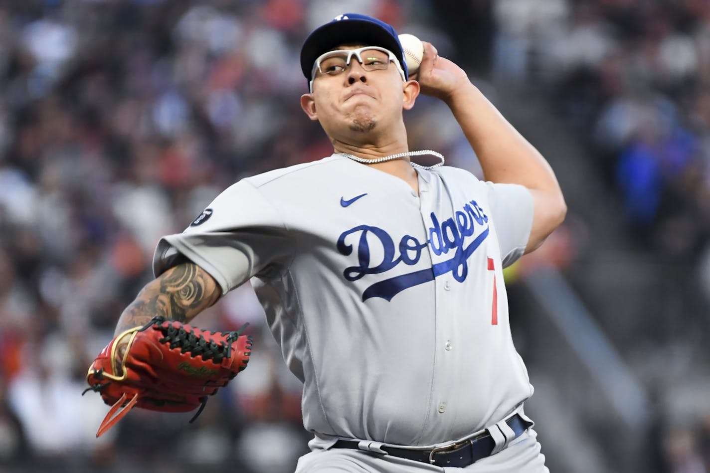 Dodgers starter Julio Urías pitches on Oct. 9, 2021. (Wally Skalij/Los Angeles Times/TNS) ORG XMIT: 29467576W ORG XMIT: MIN2110131433272085