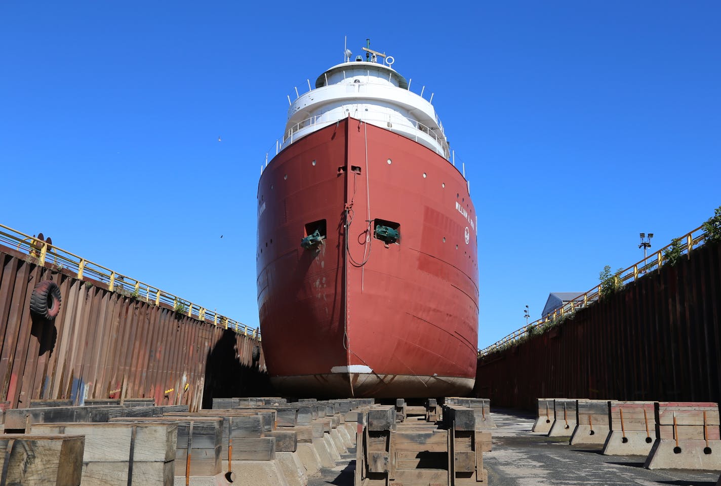 Duluth's William A. Irvin museum ship sat in dry dock at Fraser Shipyards in Superior, Wis. Metal-eating bacteria had gorged not only on its hull, but also the rivets holding it together.