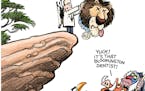 Sack cartoon: Hunting lions